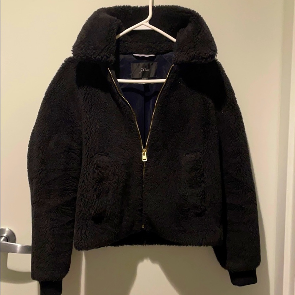 J.Crew Teddy Bomber Jacket, Black, XS